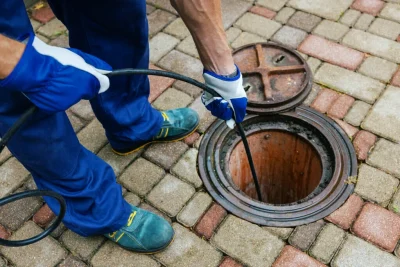 Plumber cleaning an outdoor sewer drain in Pembroke Pines