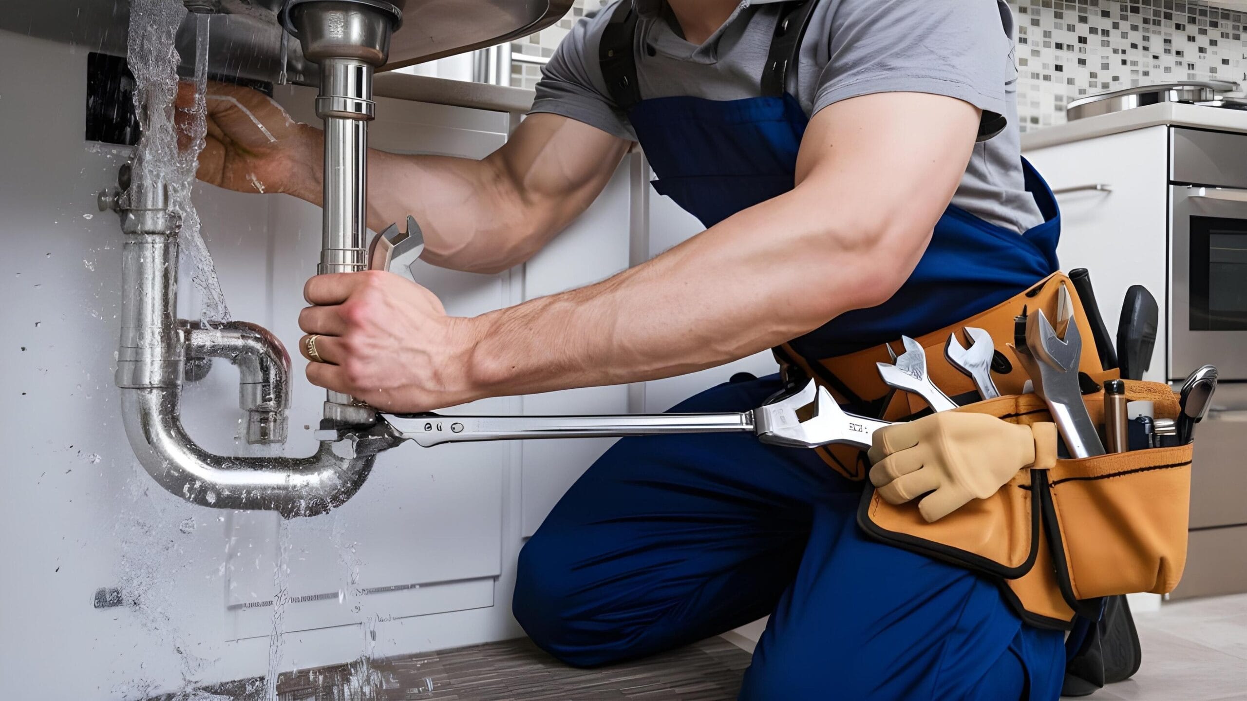 Plumber tightening a residential plumbing pipe in Pembroke Pines