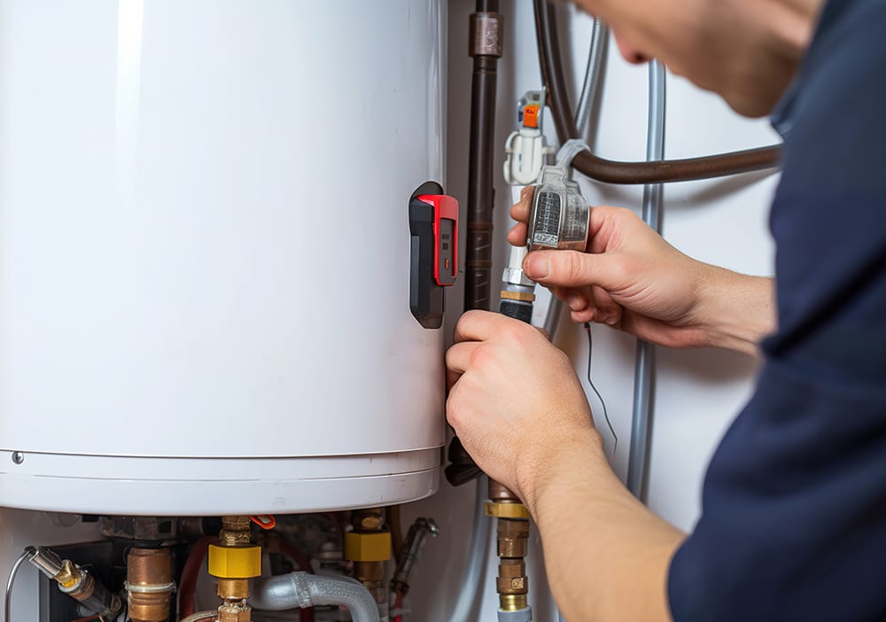 Technician repairing pipes connected to a water heater in Pembroke Pines